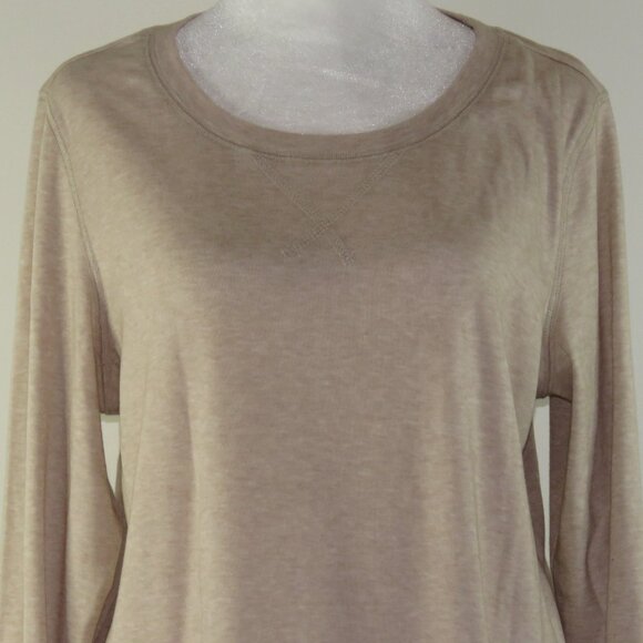 Women's Tan Long-Sleeve Pullover with Drop Tail Top Size L (C1652) - Picture 1 of 7